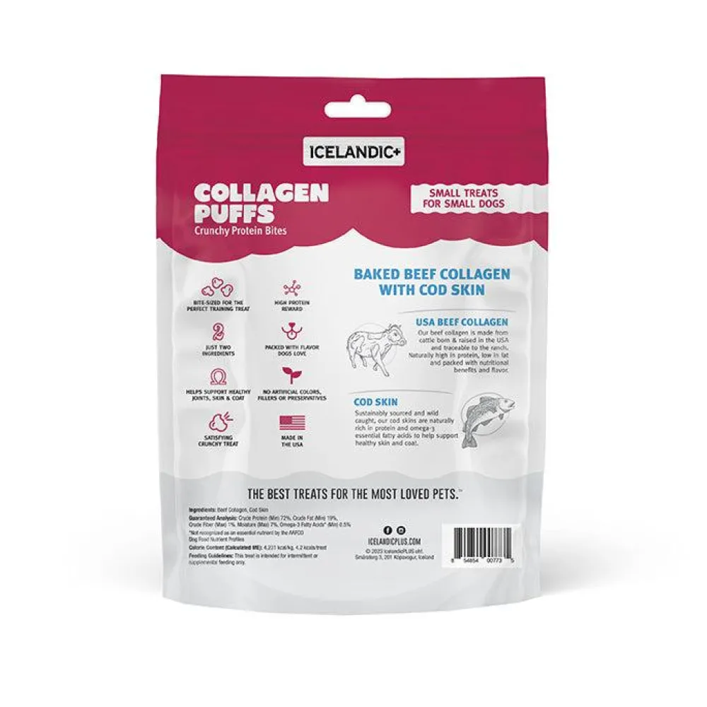 Icelandic+ Biscuits & Crunchy Treats^Beef Collagen Puffs with Fish Small Dog Treats, 1.3-oz