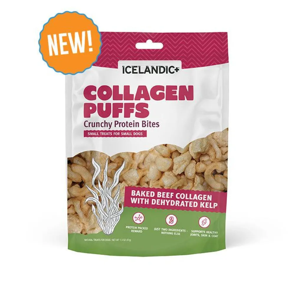 Icelandic+ Biscuits & Crunchy Treats^Beef Collagen Puffs with Kelp Small Dog Treats, 1.3-oz
