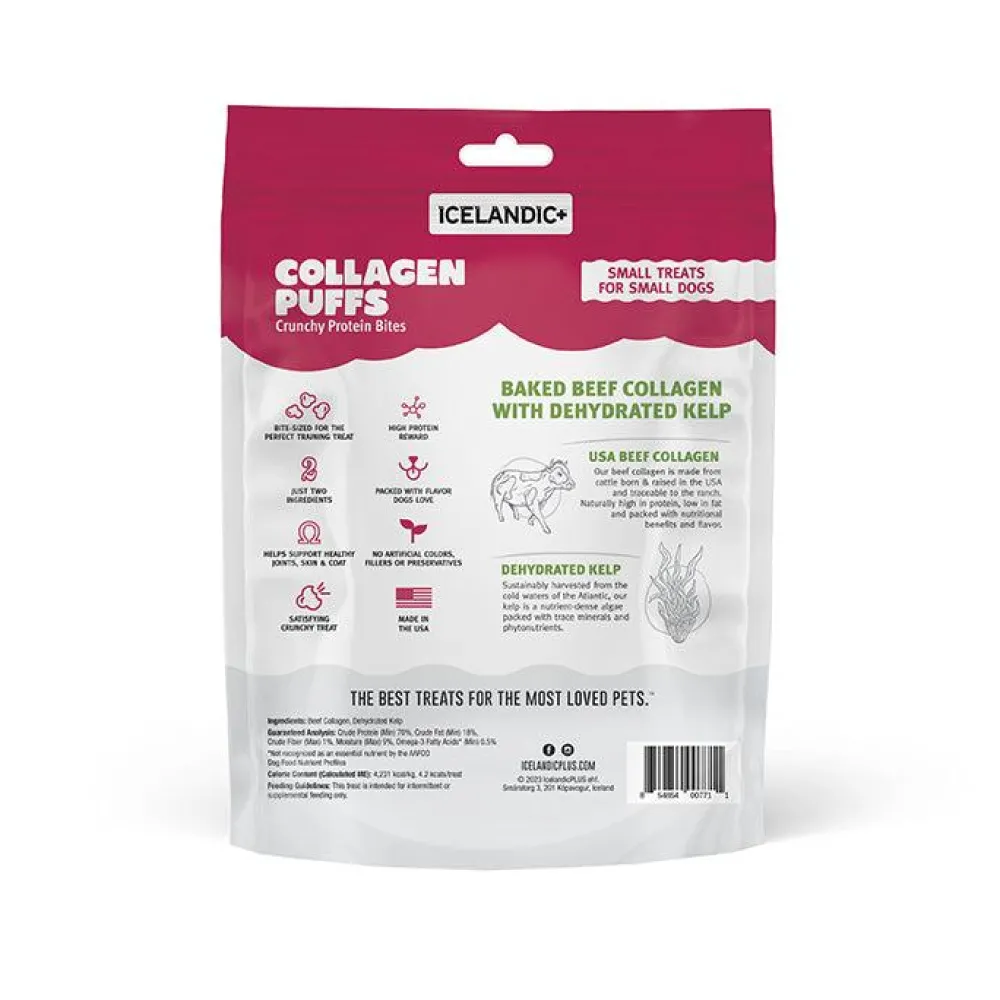 Icelandic+ Biscuits & Crunchy Treats^Beef Collagen Puffs with Kelp Small Dog Treats, 1.3-oz