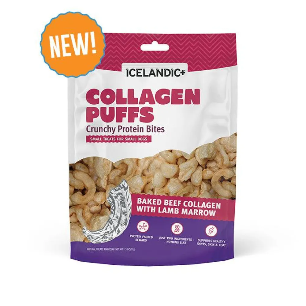 Icelandic+ Biscuits & Crunchy Treats^Beef Collagen Puffs with Marrow Small Dog Treats, 1.3-oz