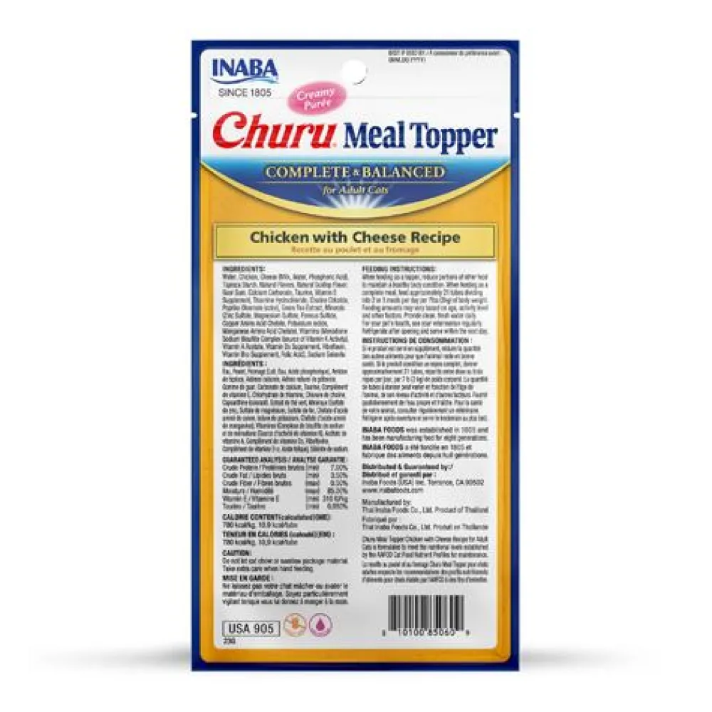Inaba Food Toppings^Churu Meal Topper Chicken with Cheese for Cats, 4-pk