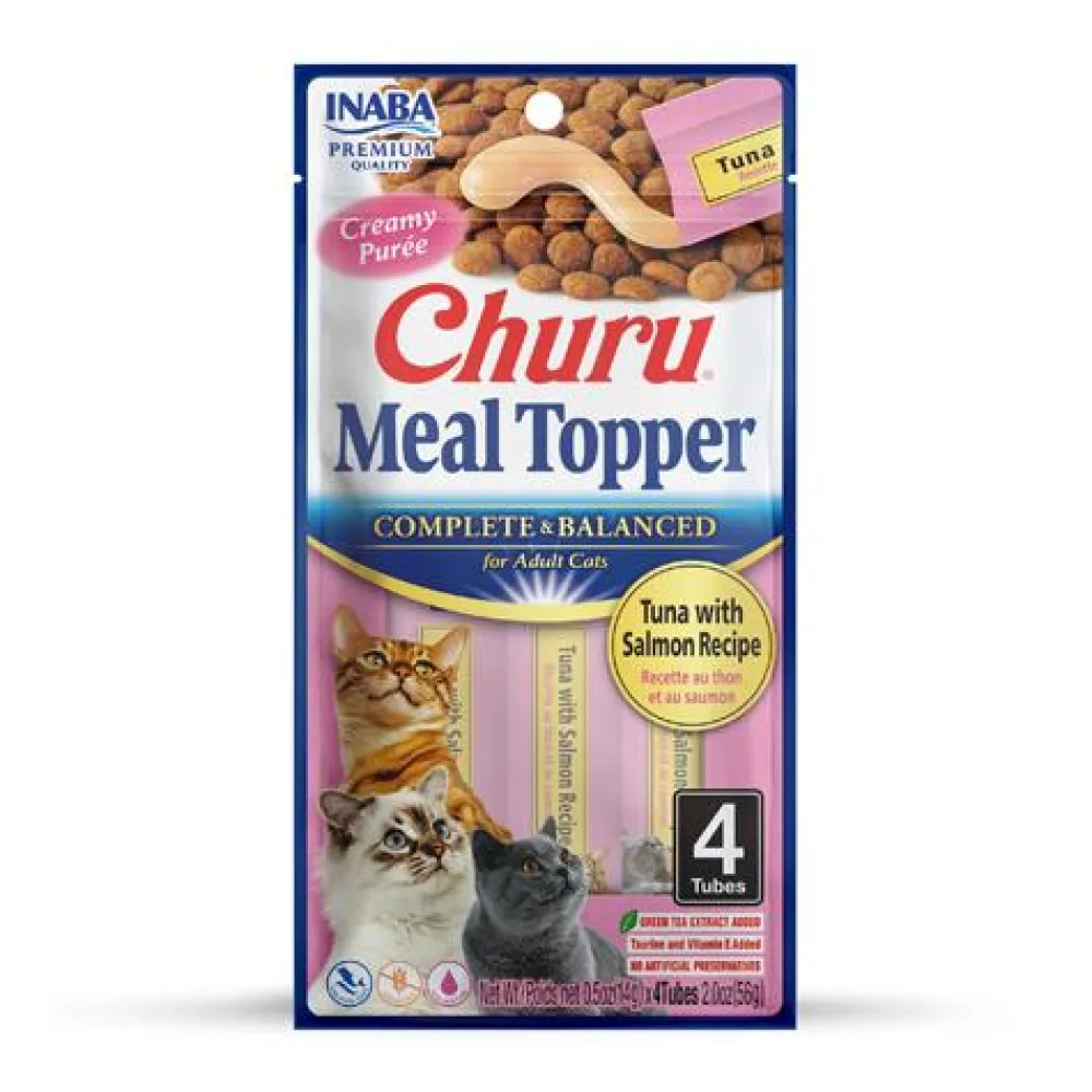 Inaba Food Toppings^Churu Meal Topper Tuna with Salmon for Cats, 4-pk