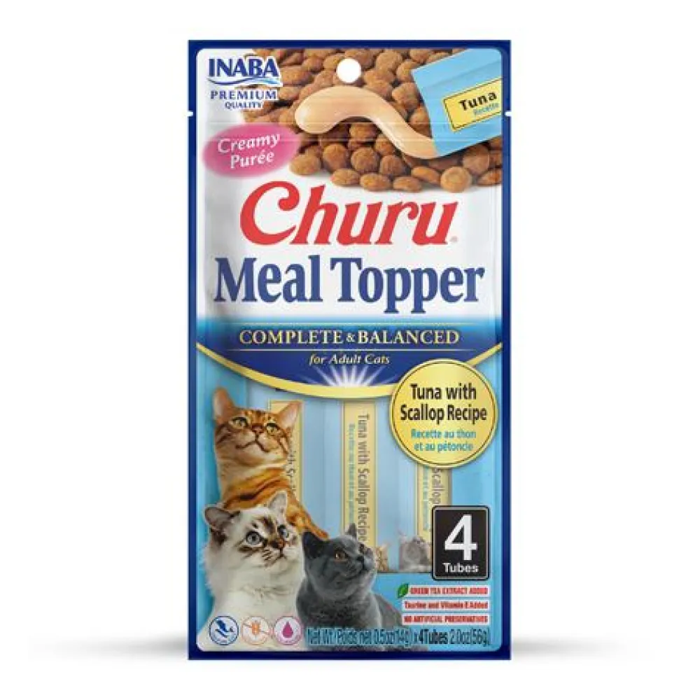 Inaba Food Toppings^Churu Meal Topper Tuna with Scallop for Cats, 4-pk