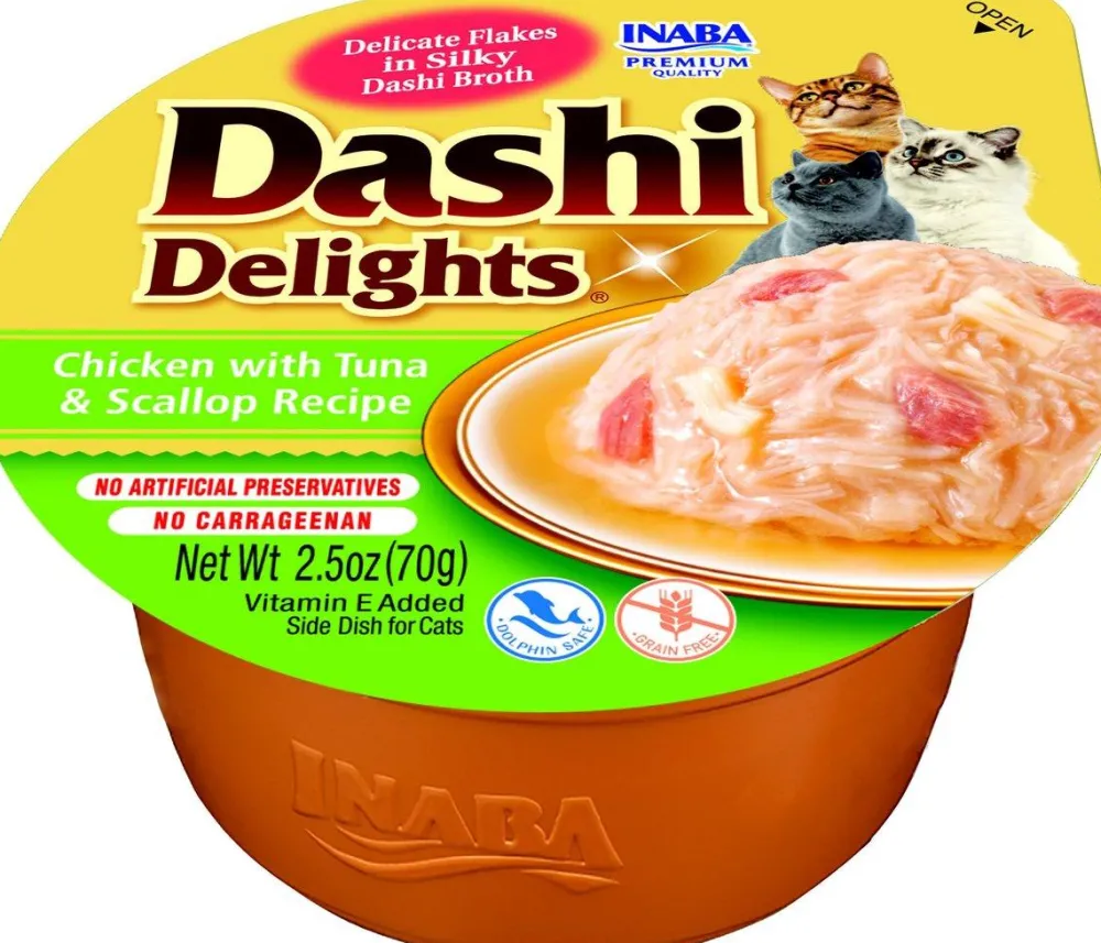 Inaba Food Toppings^Dashi Delights Chicken with Tuna & Scallop Cat Food Topper & Treats, 2.5-oz