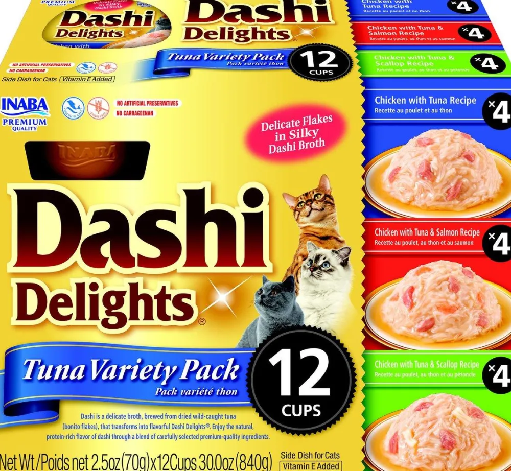 Inaba Food Toppings^Dashi Delights Tuna Variety Pack Cat Food Topper & Treats, 30-oz, 12-pk
