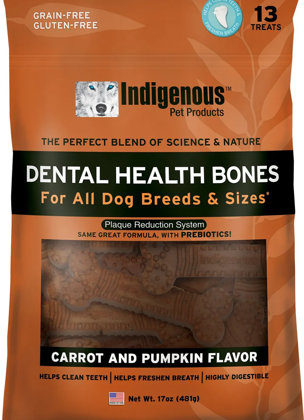 Indigenous Pet Dental & Hard Chews^Indigenous Carrot & Pumpkin Dental Bones Dog Treats, 13-count