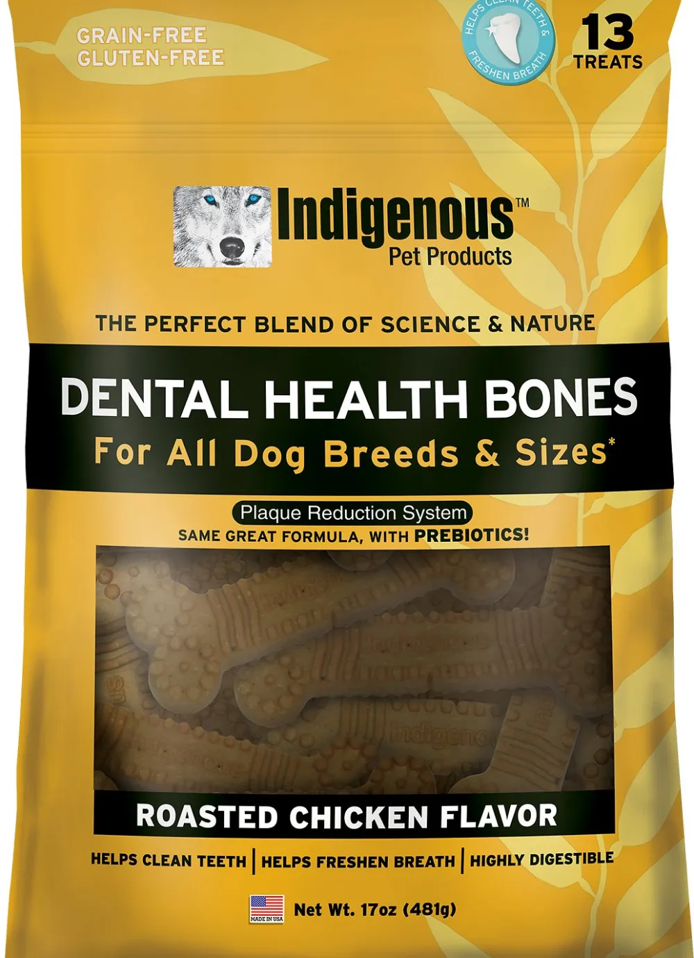 Indigenous Pet Dental & Hard Chews^Indigenous Roasted Chicken Dental Bones Dog Treats, 13-count