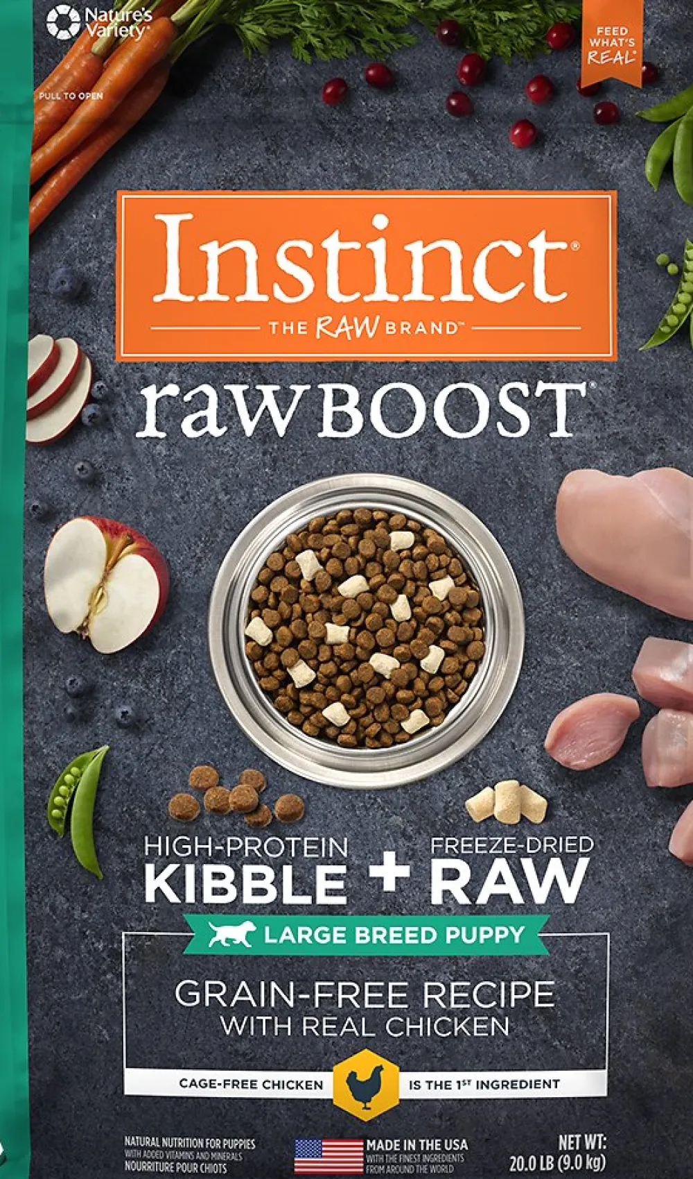 Instinct Dry Food^Raw Boost Large Breed Puppy Grain-Free Recipe with Real Chicken Dry Dog Food, 20-lb