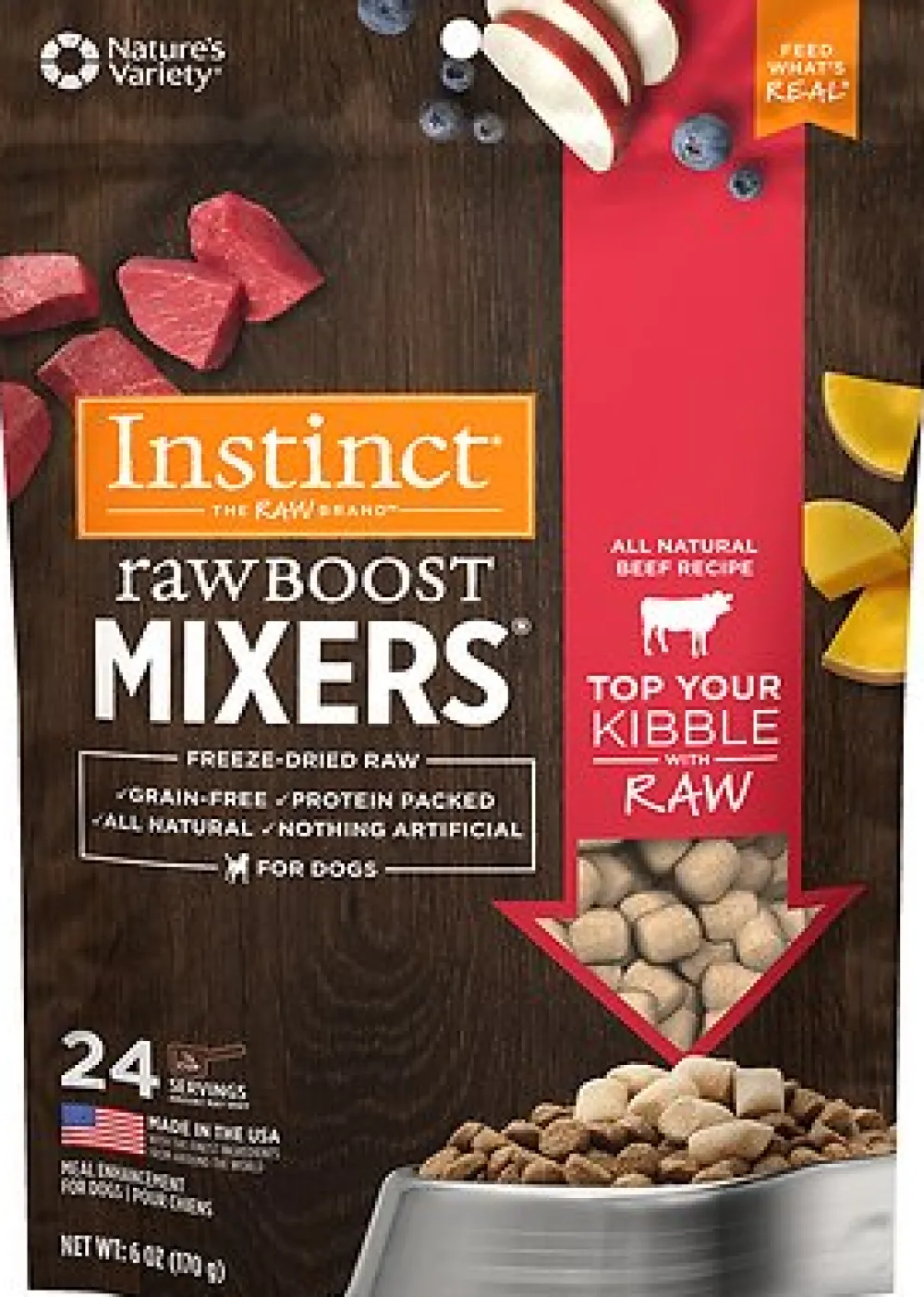 Instinct Food Toppings^Raw Boost Mixers Beef Recipe Freeze-Dried Dog Food Topper, 6-oz