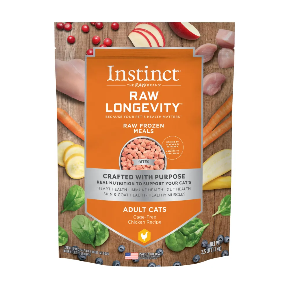 Instinct Frozen Food^Raw Longevity Bites Cage-Free Chicken Frozen Cat Food, 2.5-lb