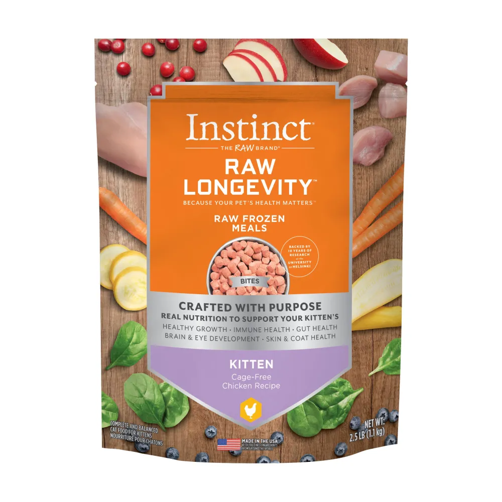 Instinct Frozen Food^Raw Longevity Bites Cage-Free Chicken Kitten Frozen Cat Food, 2.5-lb