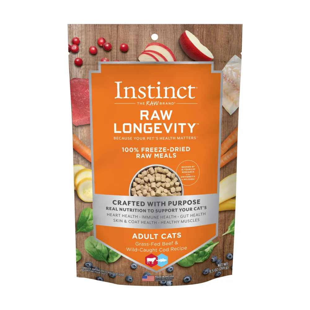 Instinct Freeze-Dried Food^Raw Longevity Grass-Fed Beef & Wild-Caught Cod 100% Freeze-Dried Cat Food, 9.5-oz