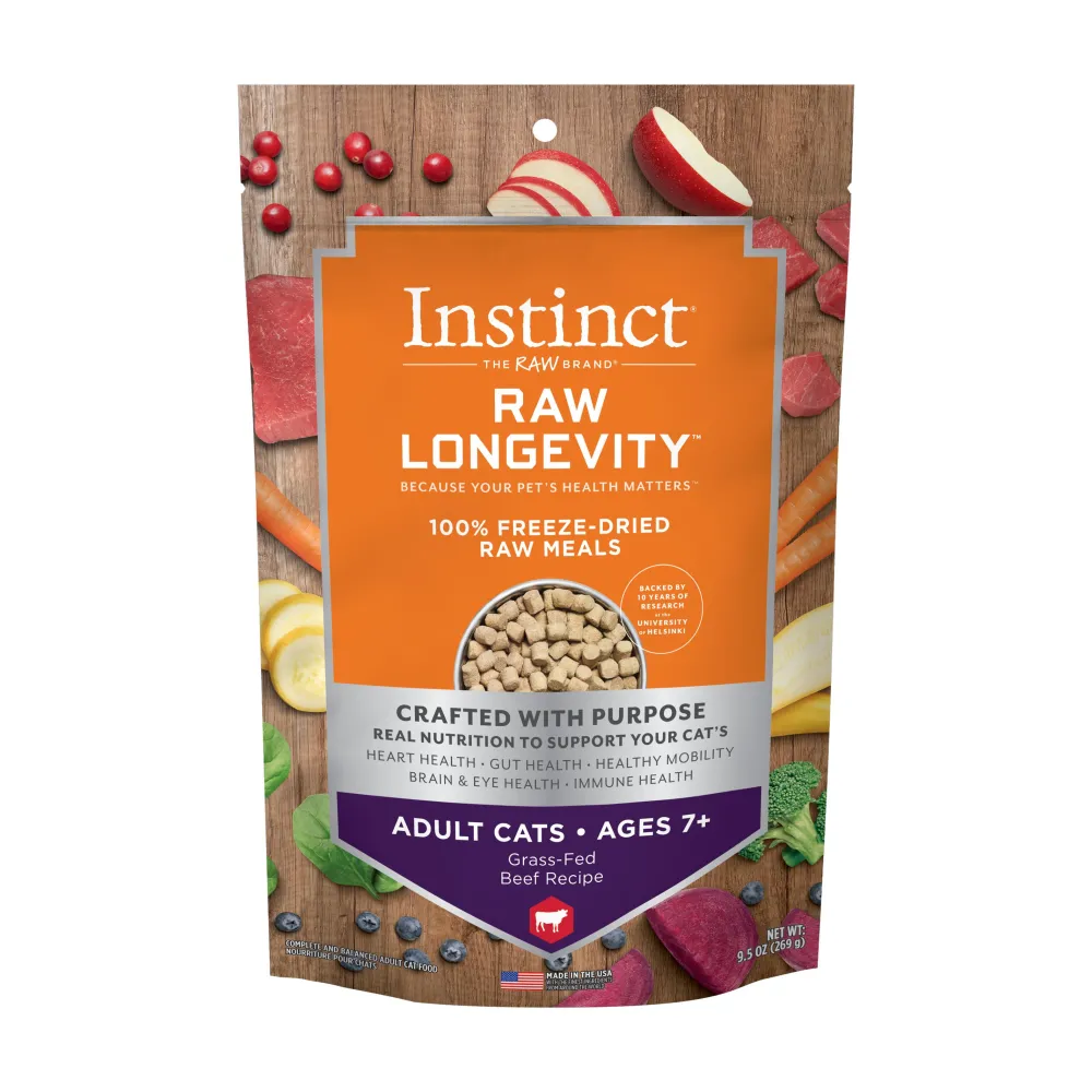 Instinct Freeze-Dried Food^Raw Longevity Grass-Fed Beef Age 7+ 100% Freeze-Dried Cat Food, 9.5-oz