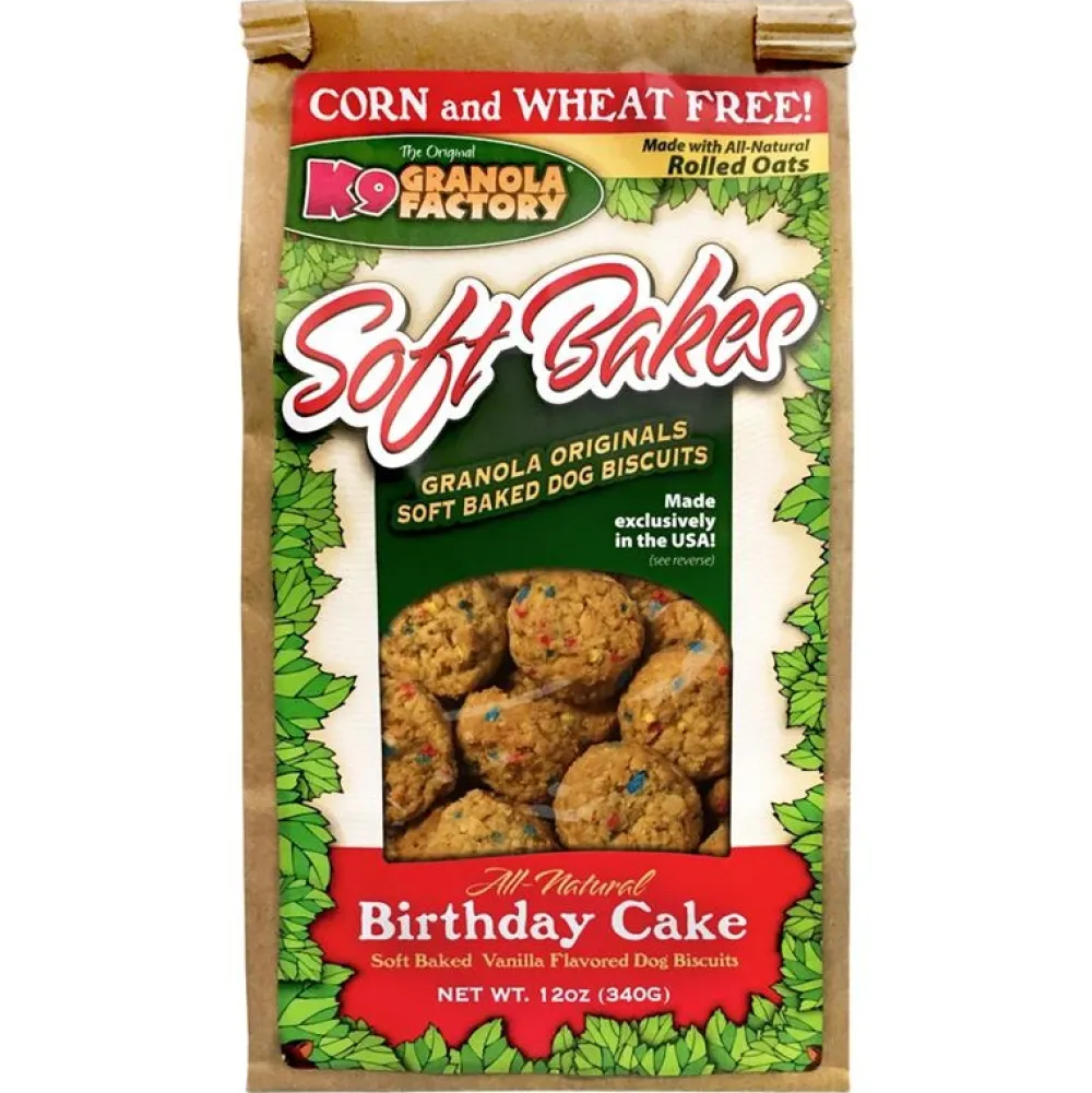 K9 Granola Factory Biscuits & Crunchy Treats^Soft Bakes Birthday Cake Dog Treats, 12-oz