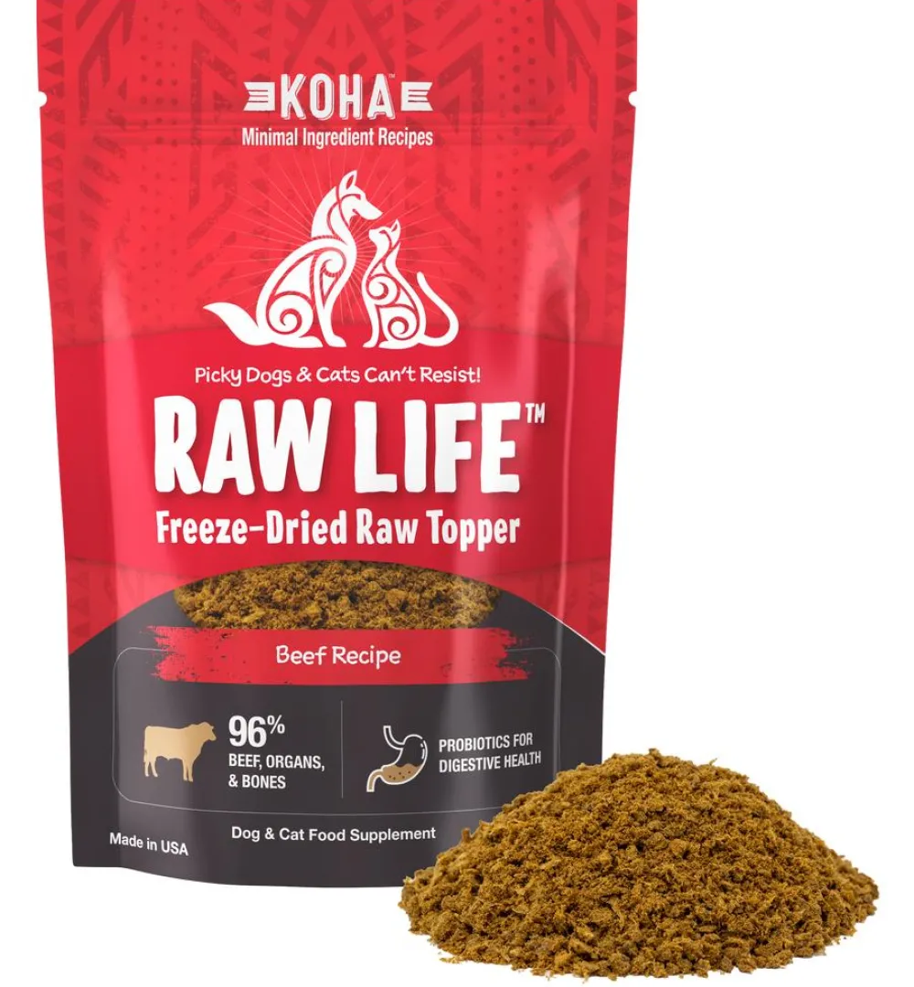 Koha Food Toppings | Food Toppings^Raw Life Beef Freeze-Dried Topper for Dogs & Cats, 8-oz