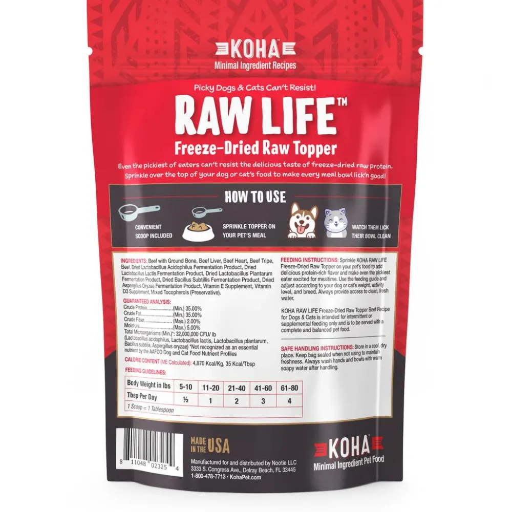 Koha Food Toppings | Food Toppings^Raw Life Beef Freeze-Dried Topper for Dogs & Cats, 8-oz