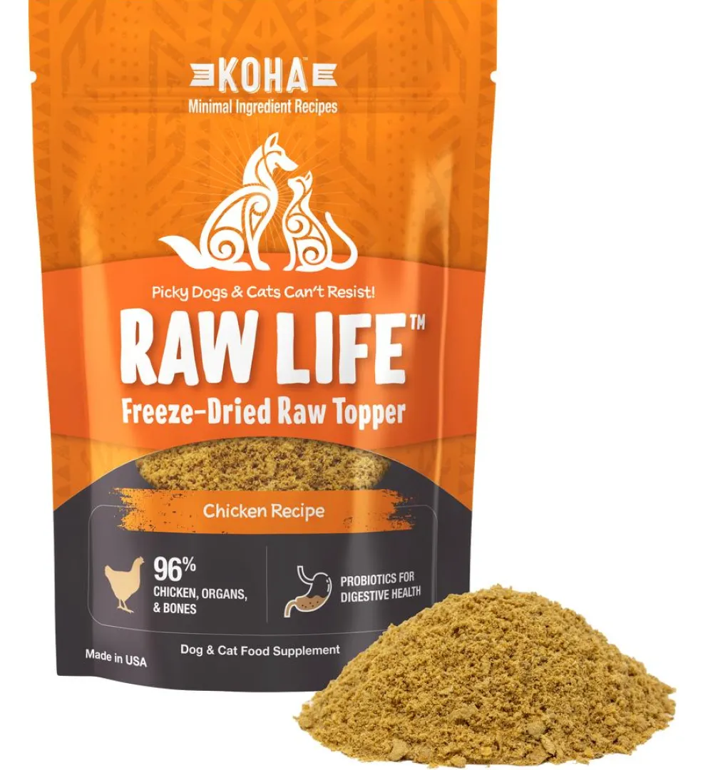 Koha Food Toppings | Food Toppings^Raw Life Chicken Freeze-Dried Topper for Dogs & Cats, 8-oz