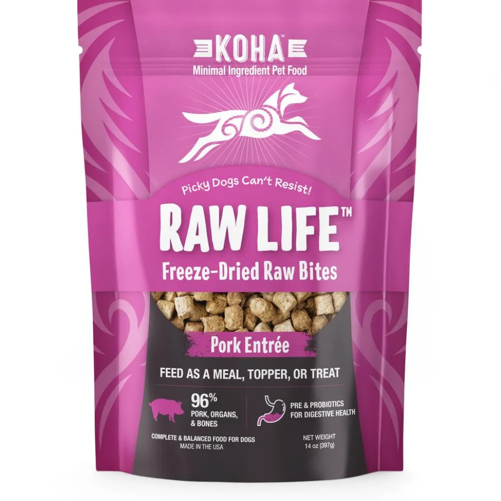 Koha Freeze-Dried Treats | Food Toppings^Raw Life Pork Entree Freeze-Dried Raw Bites for Dogs, 14-oz