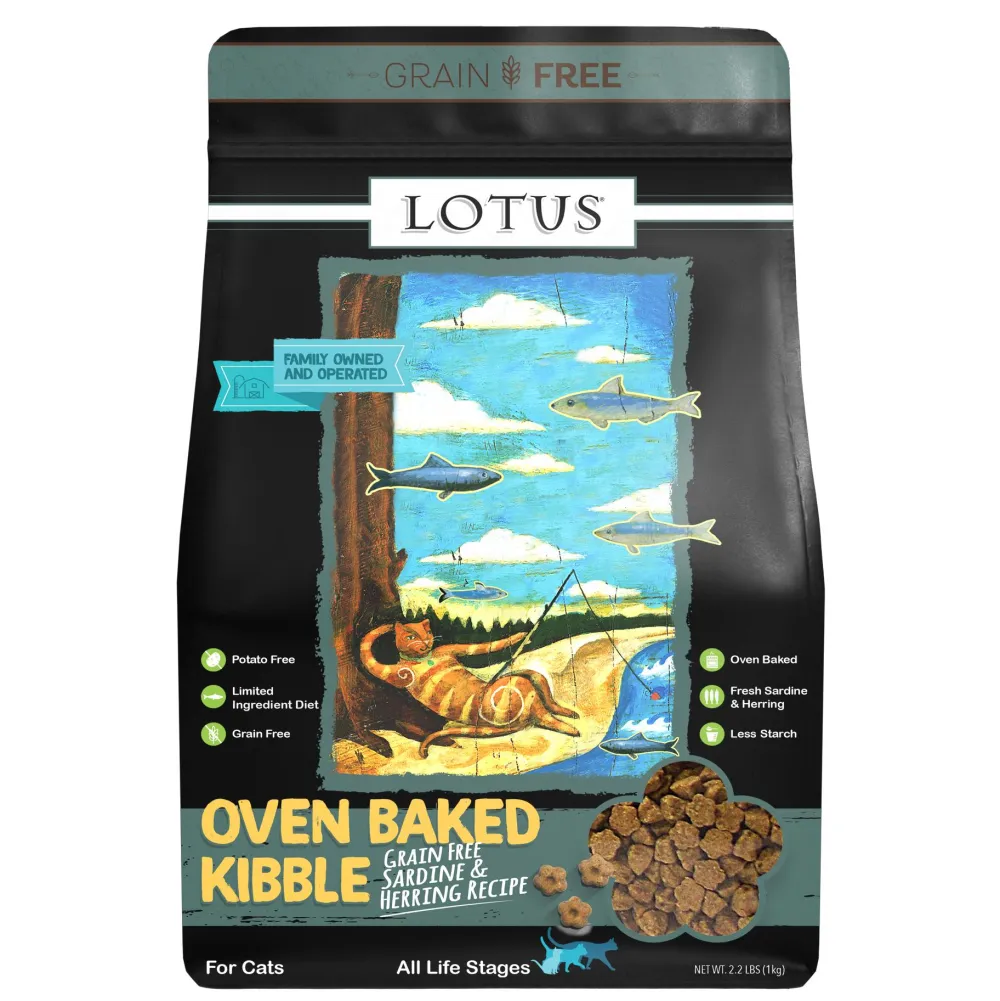 Lotus Dry Food^Oven-Baked Sardine & Herring Grain-Free Dry Cat Food, 2.2-lb