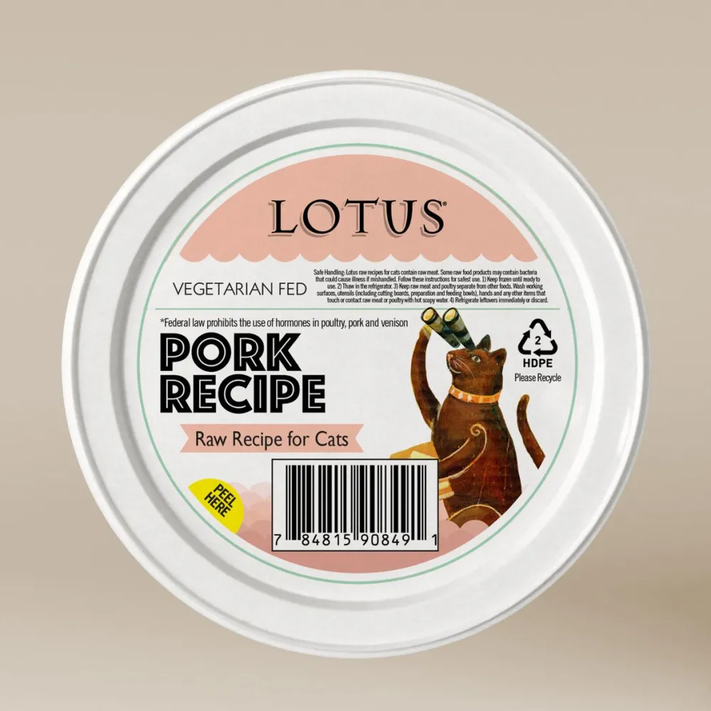 Lotus Frozen Food^Vegetarian Fed Pork Raw Frozen Cat Food, 3.75-oz