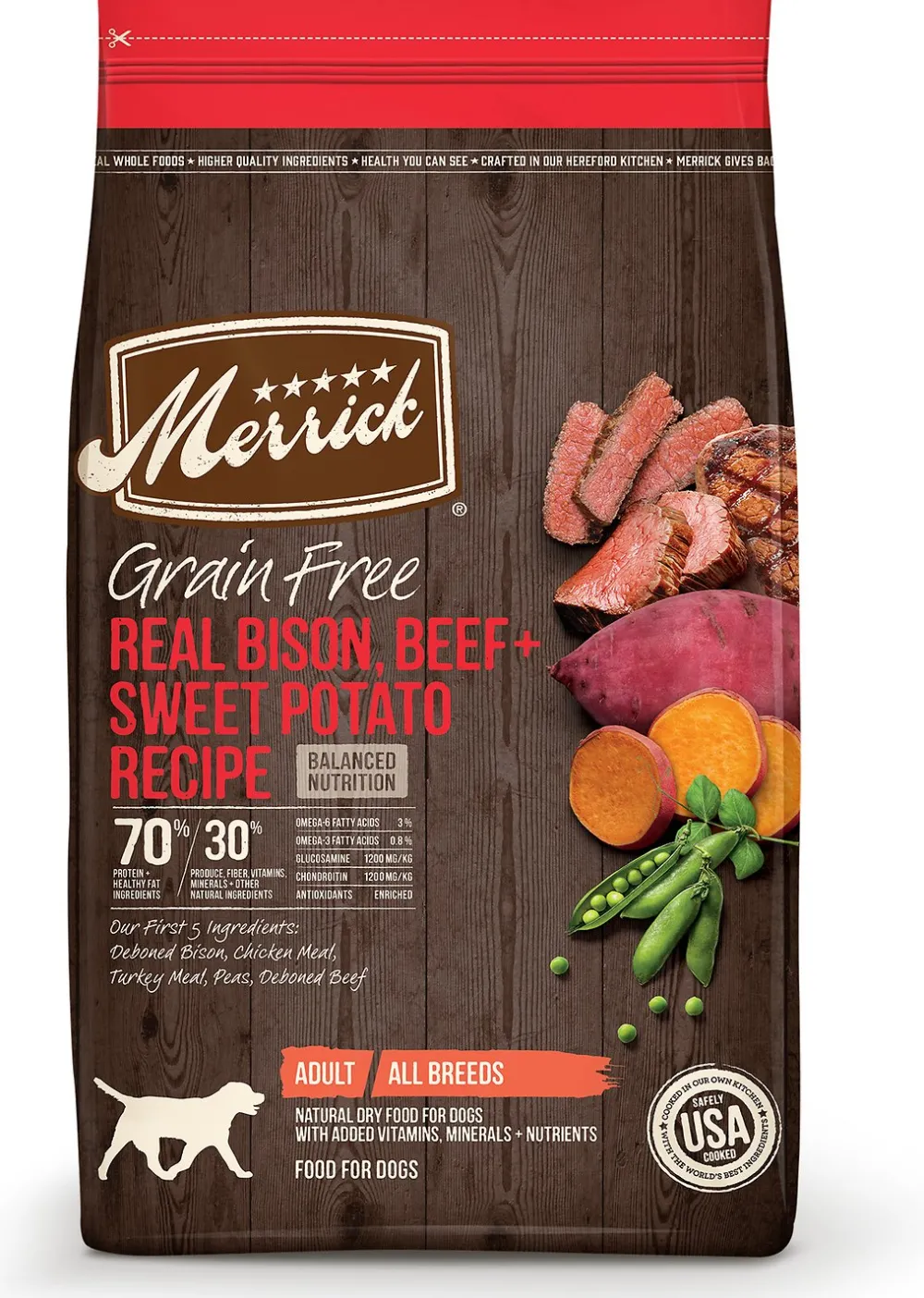 Merrick Dry Food^Real Bison, Beef + Sweet Potato Recipe Grain-Free Dry Dog Food, 22-lb