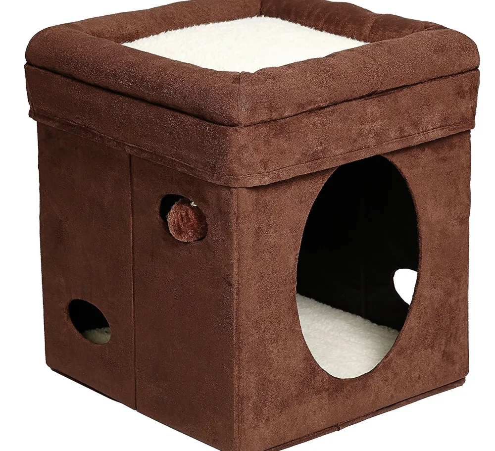 Midwest Beds & Mats | Beds & Mats^Curious Cat Cube, Brown Suede