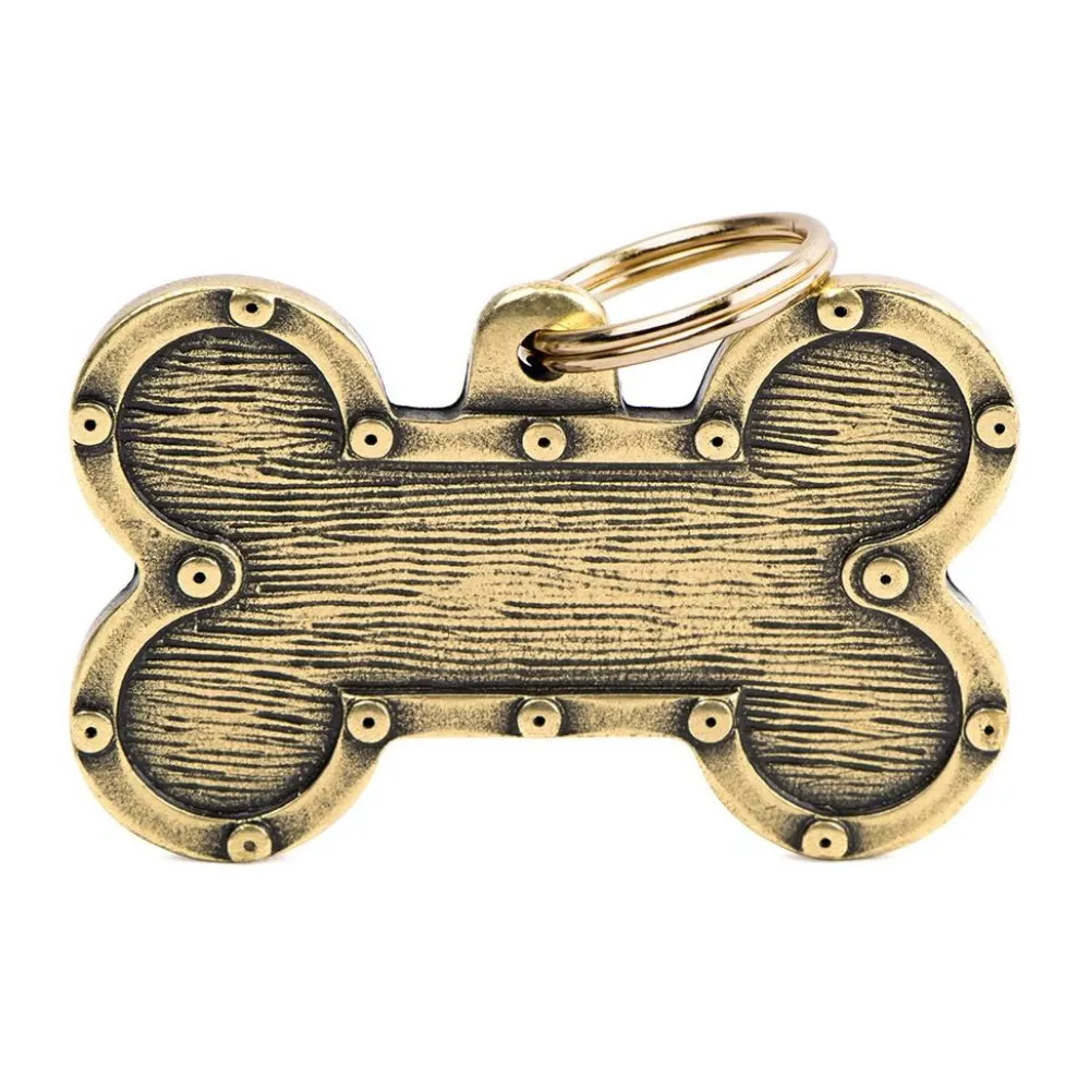 Myfamily Leashes & Collars | Leashes & Collars^Bone Bronx Futuristic in English Brass Pet ID Tag, X-Large