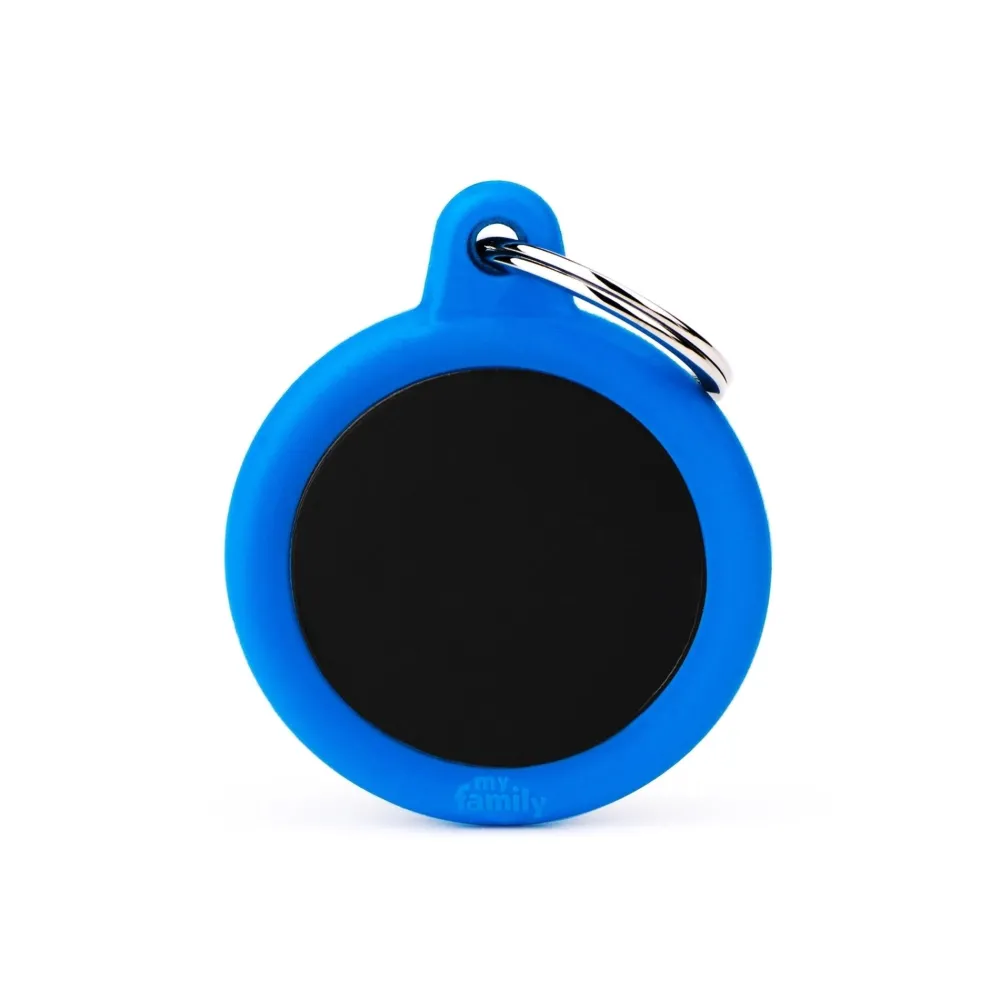 Myfamily Leashes & Collars | Leashes & Collars^Circle Aluminum Rubber Pet ID Tag, Black/Blue