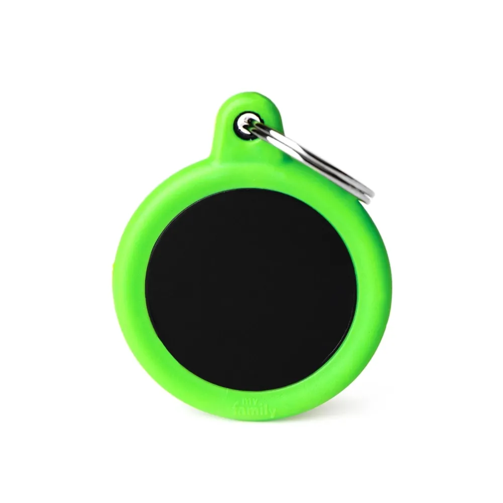 Myfamily Leashes & Collars | Leashes & Collars^Circle Aluminum Rubber Pet ID Tag, Black/Green