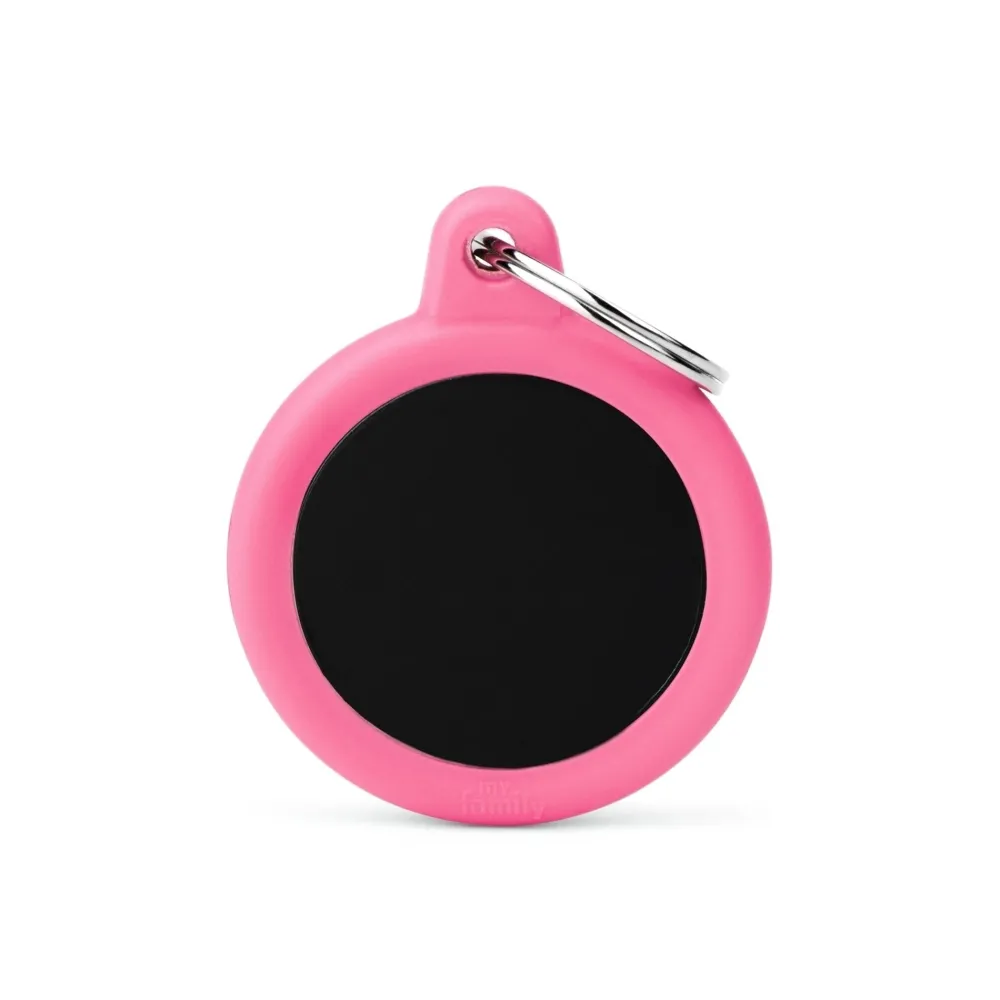 Myfamily Leashes & Collars | Leashes & Collars^Circle Aluminum Rubber Pet ID Tag, Black/Pink