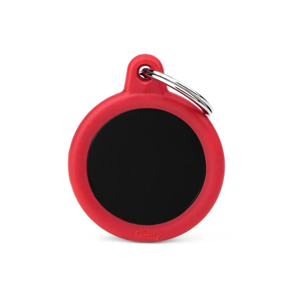 Myfamily Leashes & Collars | Leashes & Collars^Circle Aluminum Rubber Pet ID Tag, Black/Red