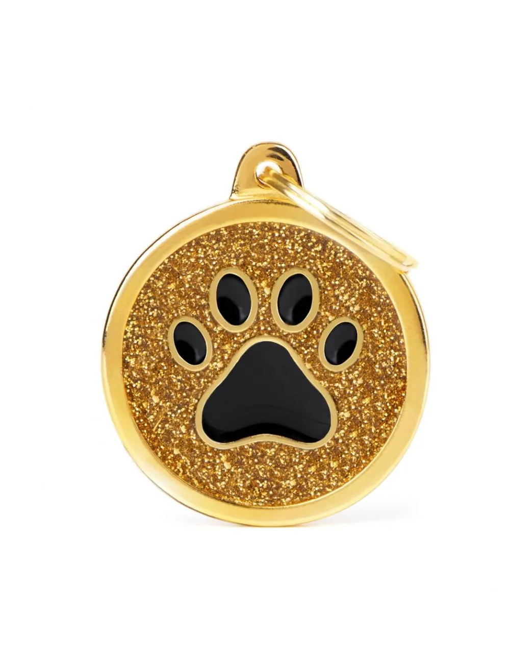 Myfamily Leashes & Collars | Leashes & Collars^Glitter Circle Paw Pet ID Tag, Gold/Black, Big