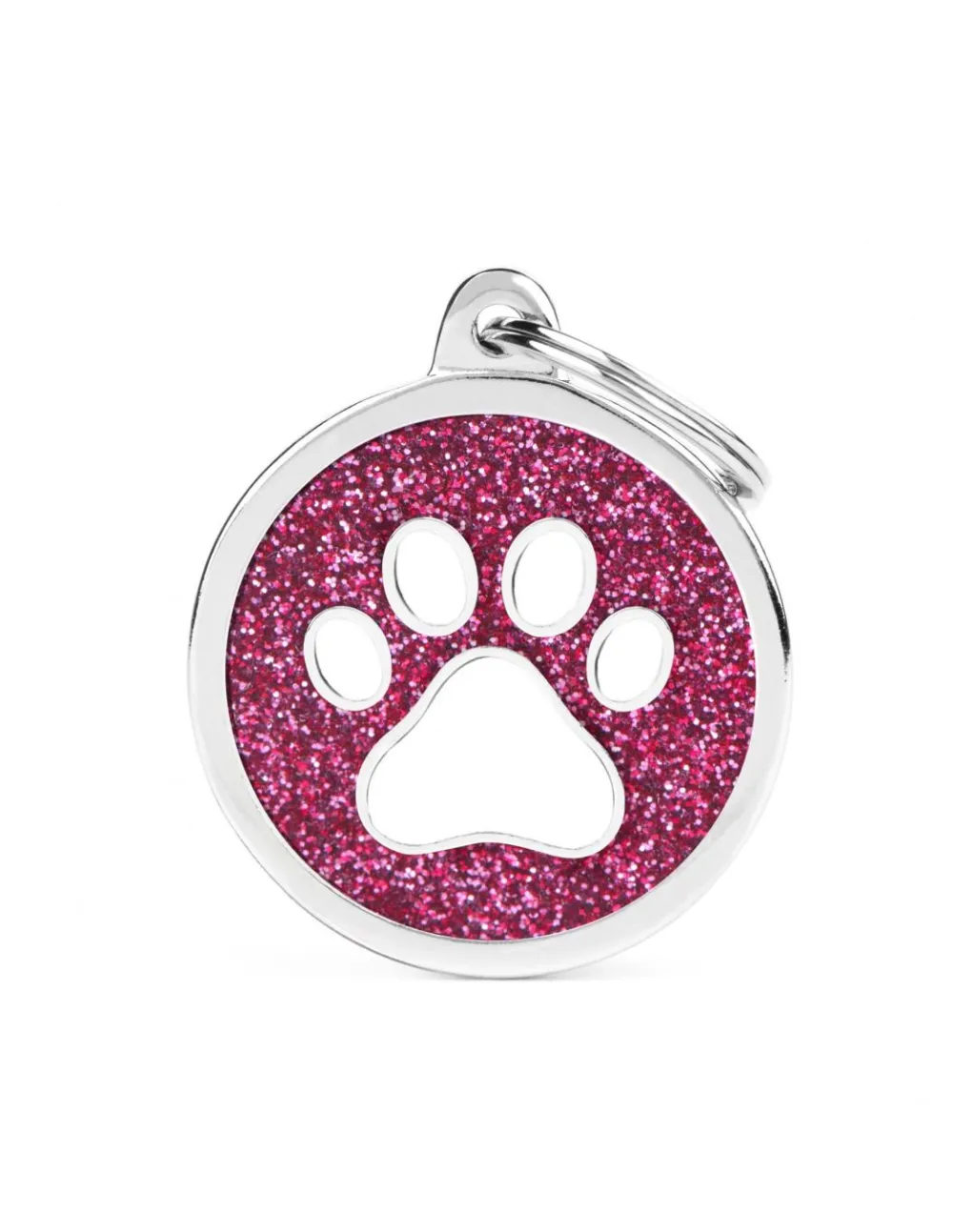 Myfamily Leashes & Collars | Leashes & Collars^Glitter Circle Paw Pet ID Tag, Pink/White, Big