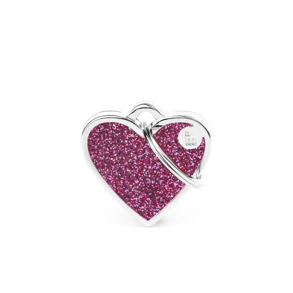 Myfamily Leashes & Collars | Leashes & Collars^Shine Heart Glitter Pet ID Tag, Pink, Small