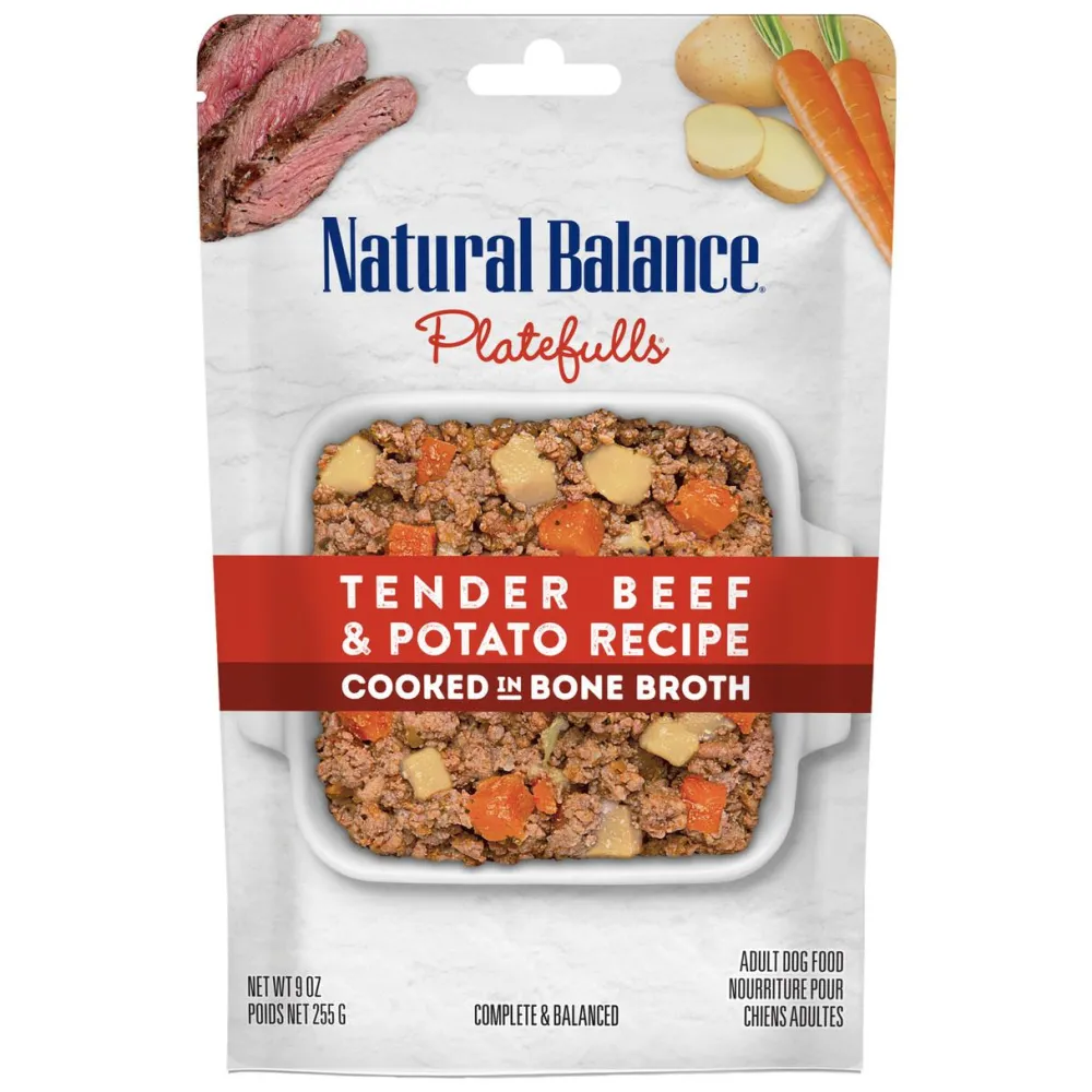 Natural Balance Pet Foods Food Toppings | Broth^Natural Balance Platefulls Tender Beef & Potato Wet Dog Food Pouch, 9-oz