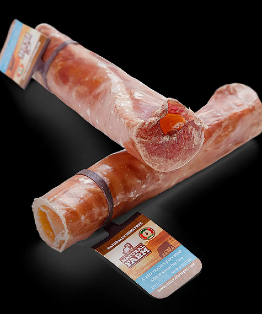 Natural Farm Bully Sticks & Natural Chews^Beef Trachea Jerky Wrap Dog Treats, 6-in