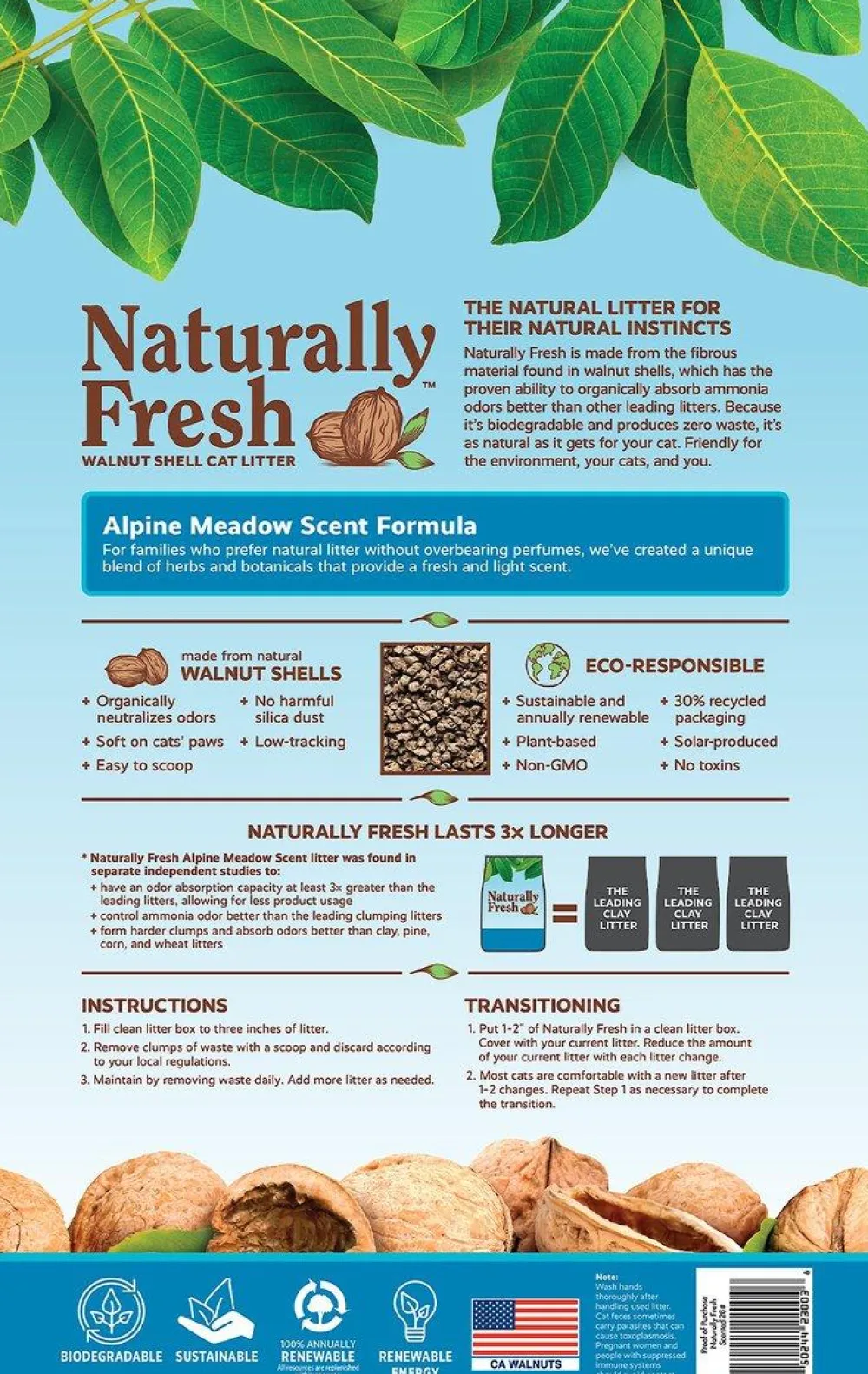 Naturally Fresh Litter & Accessories | Litter & Accessories^Walnut-Based Multi-Cat Alpine Meadow Scent Quick-Clumping Cat Litter, 26-lb