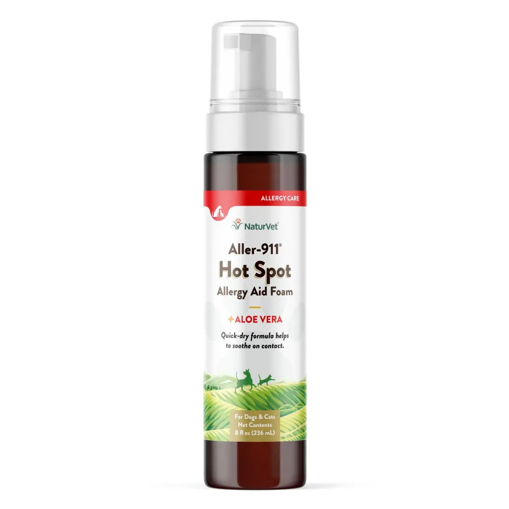 Naturvet Grooming | Grooming^Aller-911 Allergy Aid Hot Spot Plus Aloe Vera Foam for Dogs & Cats, 8-oz