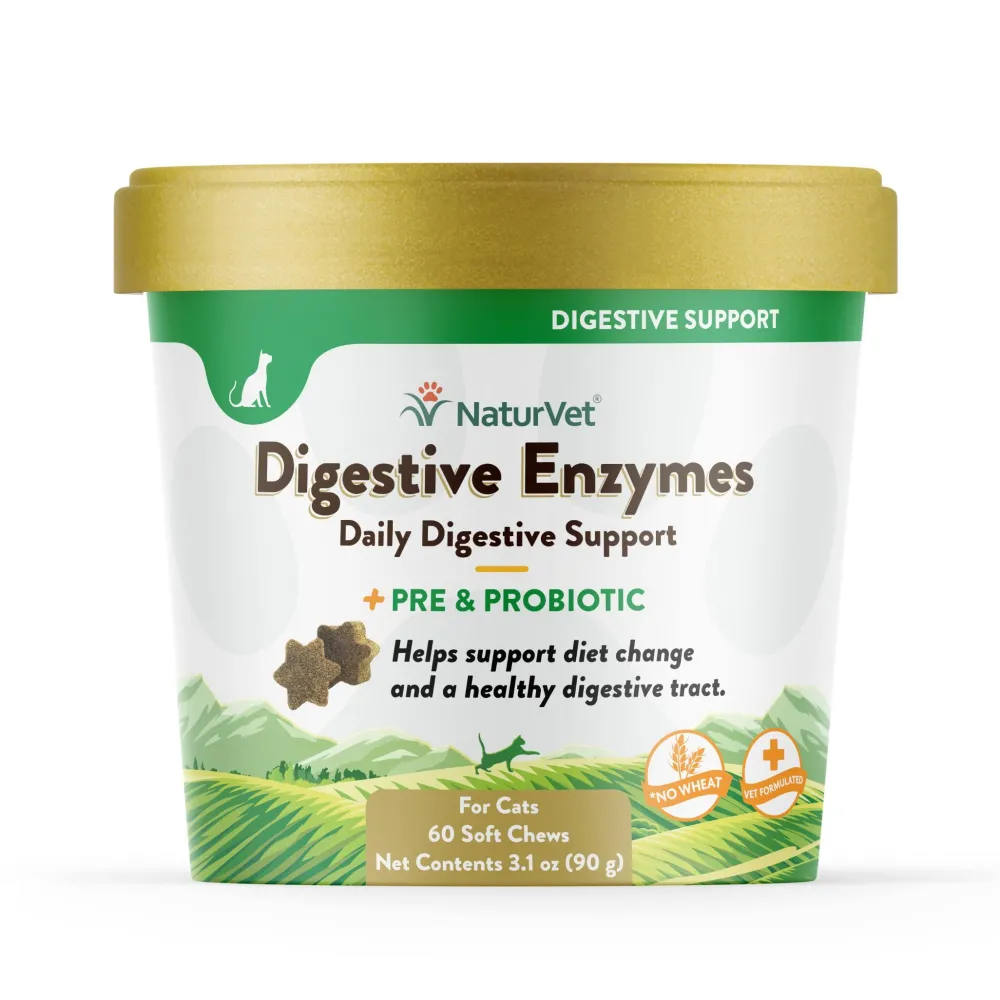 Naturvet Healthcare | Healthcare^Digestive Enzymes Plus Pre & Probiotic Soft Chews Cat Supplement, 60-count