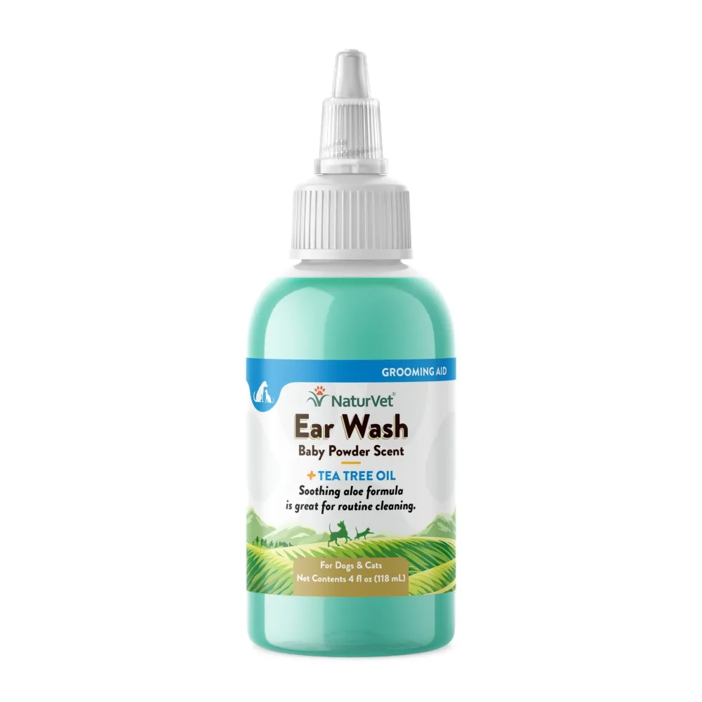 Naturvet Healthcare | Healthcare^Ear Wash Baby Powder Scent Plus Tea Tree Oil for Dogs & Cats, 4-oz