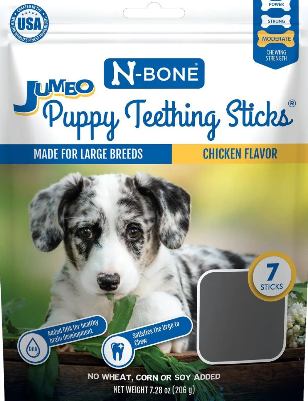 N-Bone Dental & Hard Chews^Jumbo Puppy Teething Sticks Chicken Flavor Dog Treats, 7-pk