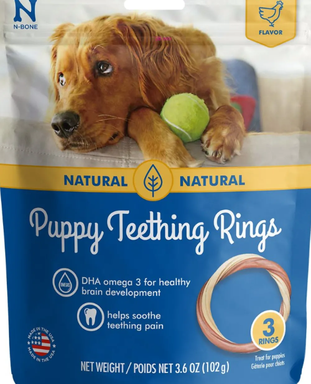 N-Bone Dental & Hard Chews^Puppy Teething Ring Chicken Flavor Dog Treats, 3-pk