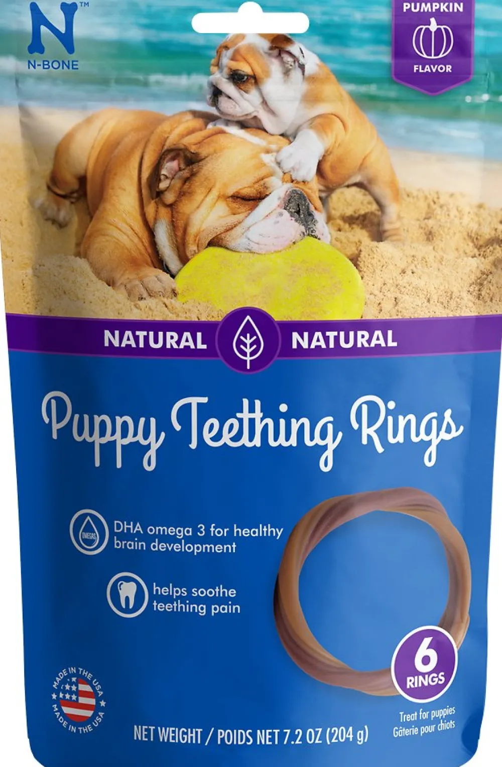 N-Bone Dental & Hard Chews^Puppy Teething Ring Pumpkin Flavor Dog Treats, 3-count