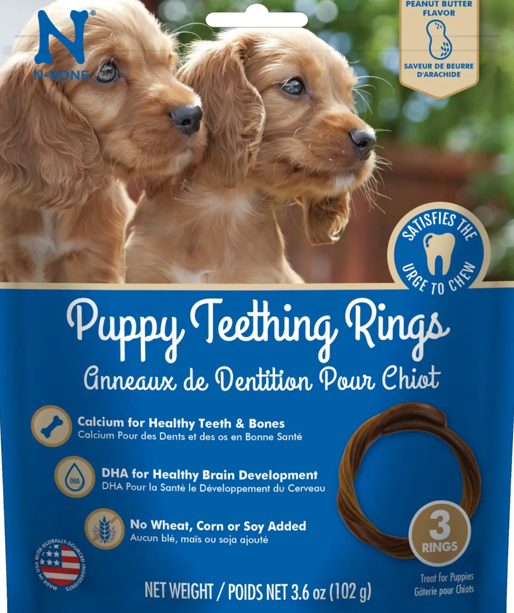 N-Bone Dental & Hard Chews^Puppy Teething Rings Peanut Butter Flavor Dog Treats, 3-pk