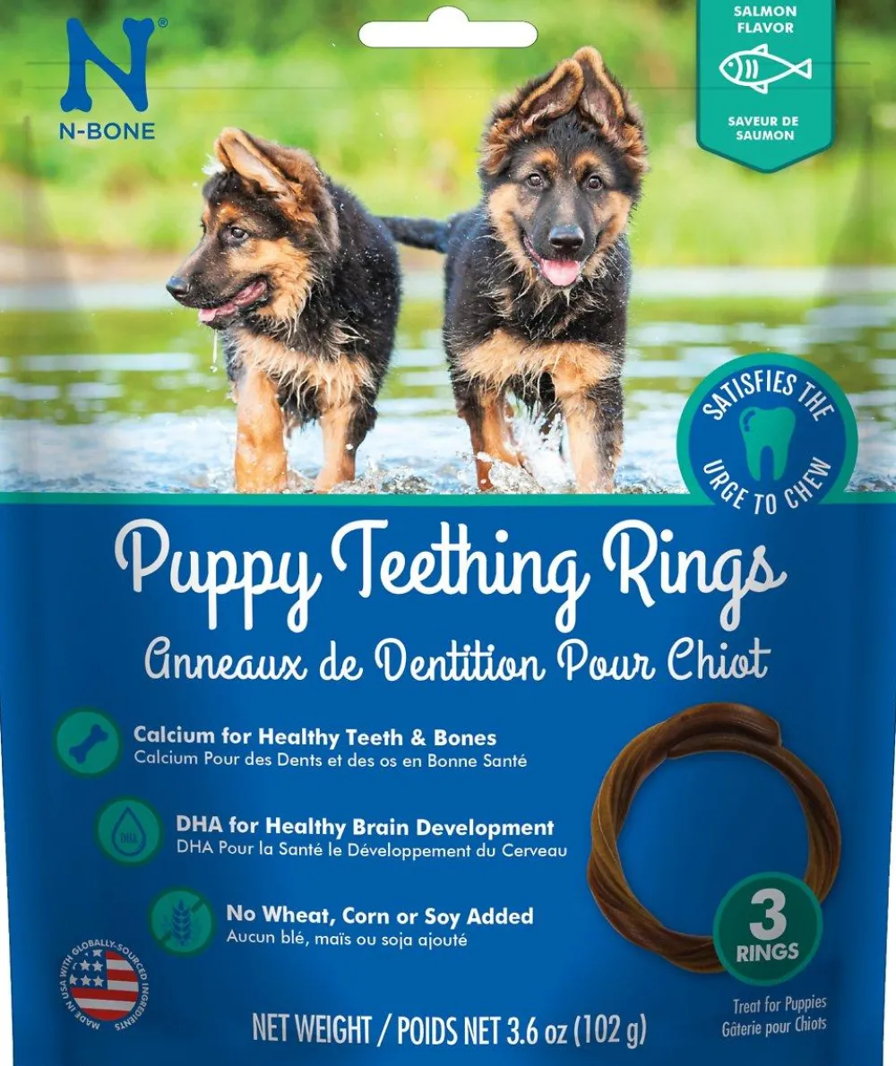 N-Bone Dental & Hard Chews^Puppy Teething Rings Salmon Flavor Dog Treats, 3-count