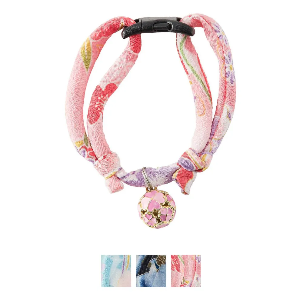 Necoichi Leashes & Collars | Leashes & Collars^Chirimen Collar with Clover Bell for Cats, Pastel Pink