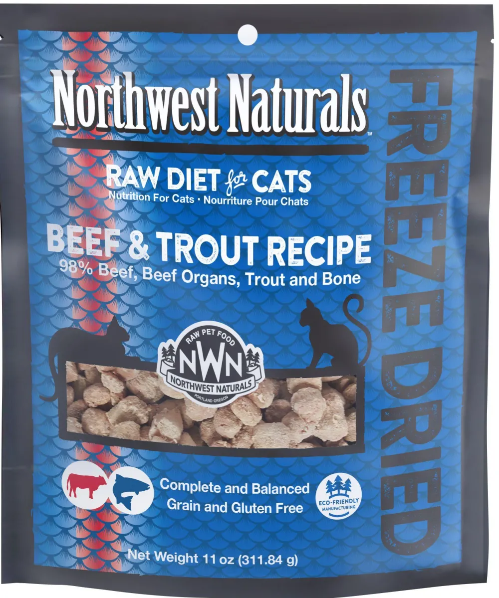 Northwest Naturals Freeze-Dried Food^Raw Diet Beef & Trout Nibbles Freeze-Dried Cat Food, 11-oz