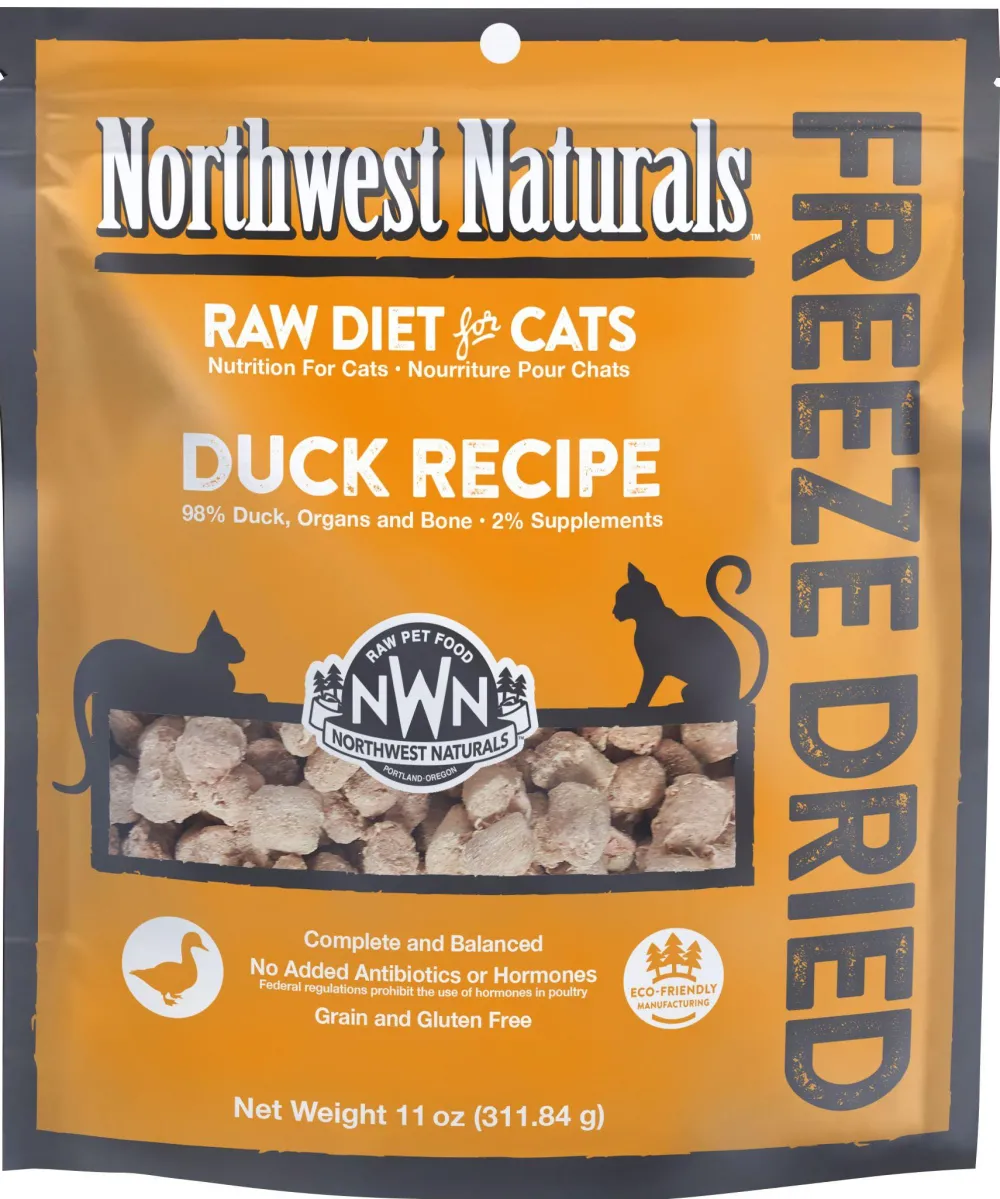 Northwest Naturals Freeze-Dried Food^Raw Diet Grain-Free Duck Nibbles Freeze Dried Cat Food, 11-oz