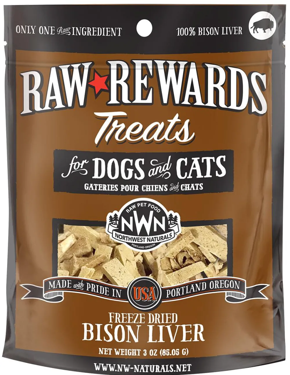 Northwest Naturals Freeze-Dried Treats | Freeze-Dried Treats^Raw Rewards Bison Liver Freeze-Dried Dog & Cats Treats, 3-oz