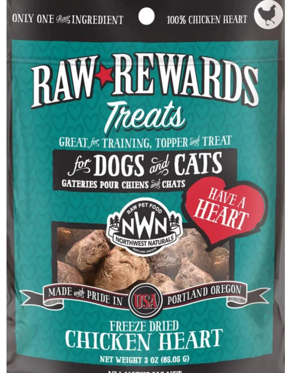 Northwest Naturals Freeze-Dried Treats | Freeze-Dried Treats^Raw Rewards Chicken Hearts Freeze-Dried Dog & Cat Treats, 3-oz